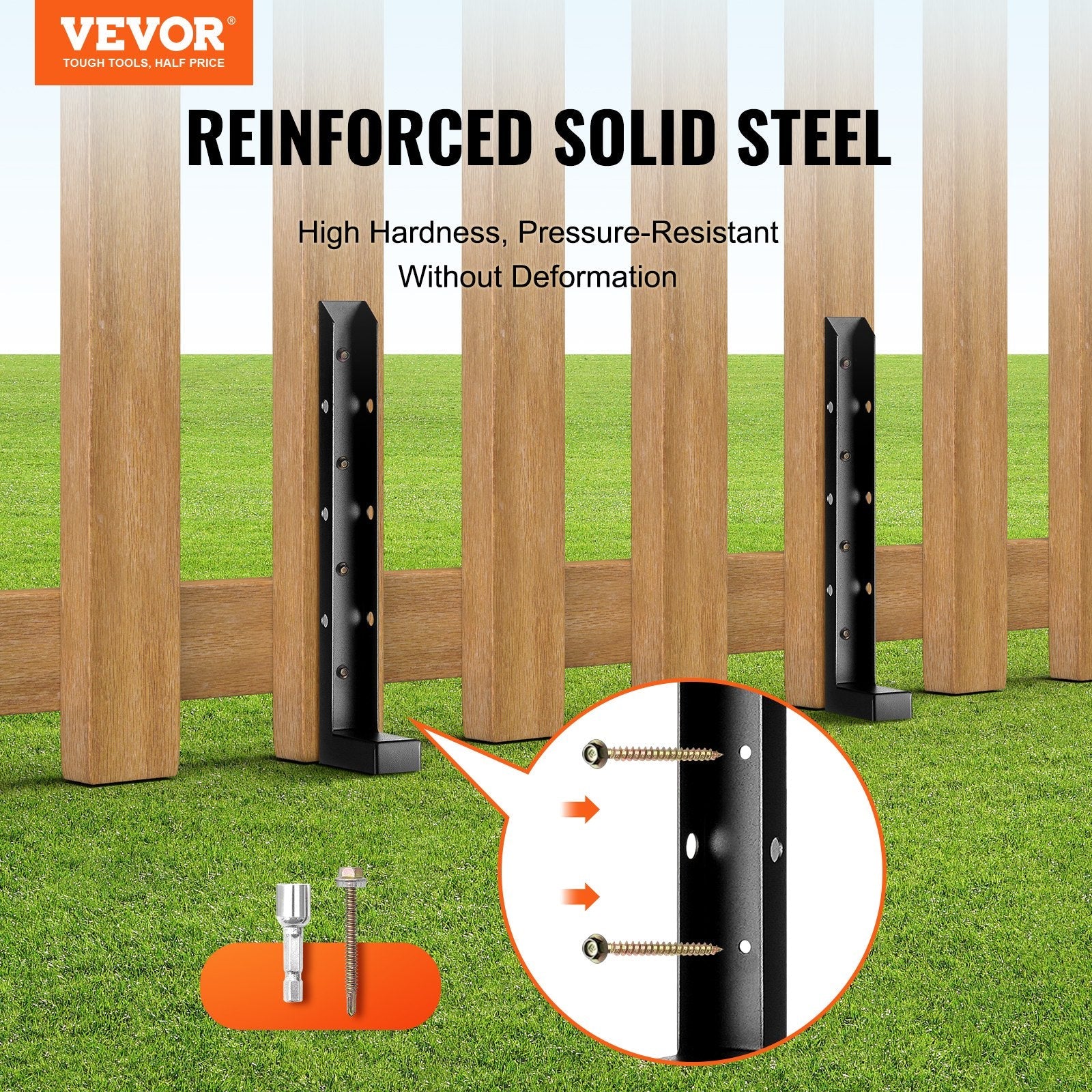 VEVOR Fence Post Anchor Repair Kit, 2 Pack Inner Diameter 2 x2 Inches Heavy Duty Steel Fence Post Support Stakes, Anchor Ground Spike for Repair Tilted, Broken Wood Fence Post 
