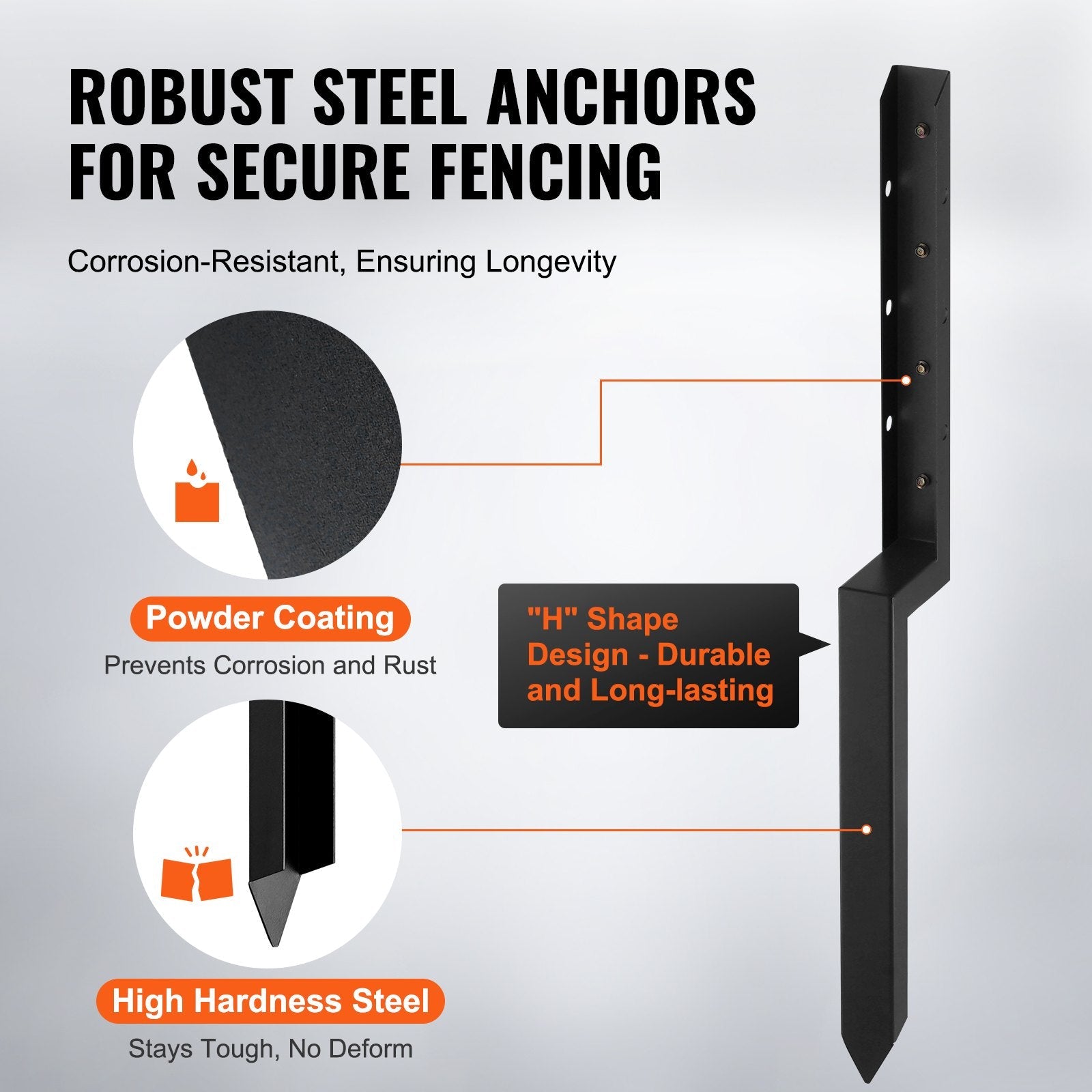 VEVOR Fence Post Anchor Repair Kit, 2 Pack Inner Diameter 2 x2 Inches Heavy Duty Steel Fence Post Support Stakes, Anchor Ground Spike for Repair Tilted, Broken Wood Fence Post 