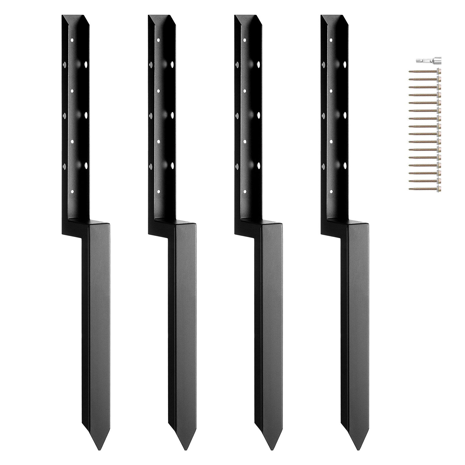 VEVOR Fence Post Anchor Repair Kit, 4 Pack Inner Diameter 2 x2 Inches Heavy Duty Steel Fence Post Support Stakes, Anchor Ground Spike for Repair Tilted, Broken Wood Fence Post 