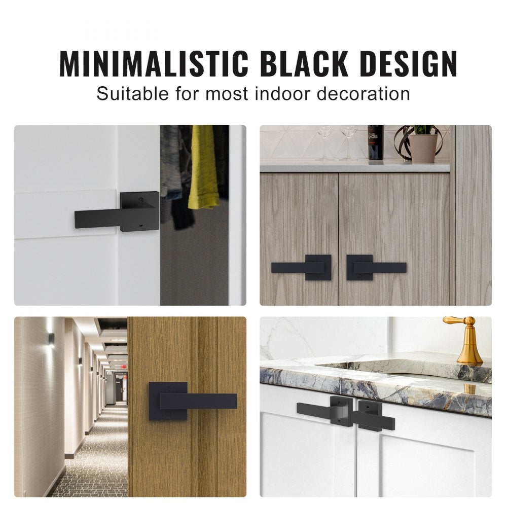 VEVOR Dummy Door Lever, 2 PCS Non-Turning Single Side Push/Pull Handle, Contemporary Square Door Lever Set, Reversible for Right and Left Sided Doors,For Pantry, Closet, and French Doors, Matte Black 