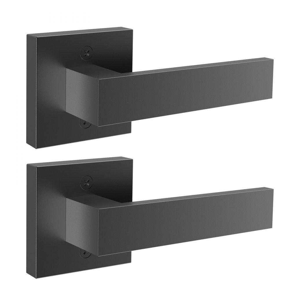 VEVOR Dummy Door Lever, 2 PCS Non-Turning Single Side Push/Pull Handle, Contemporary Square Door Lever Set, Reversible for Right and Left Sided Doors,For Pantry, Closet, and French Doors, Matte Black 