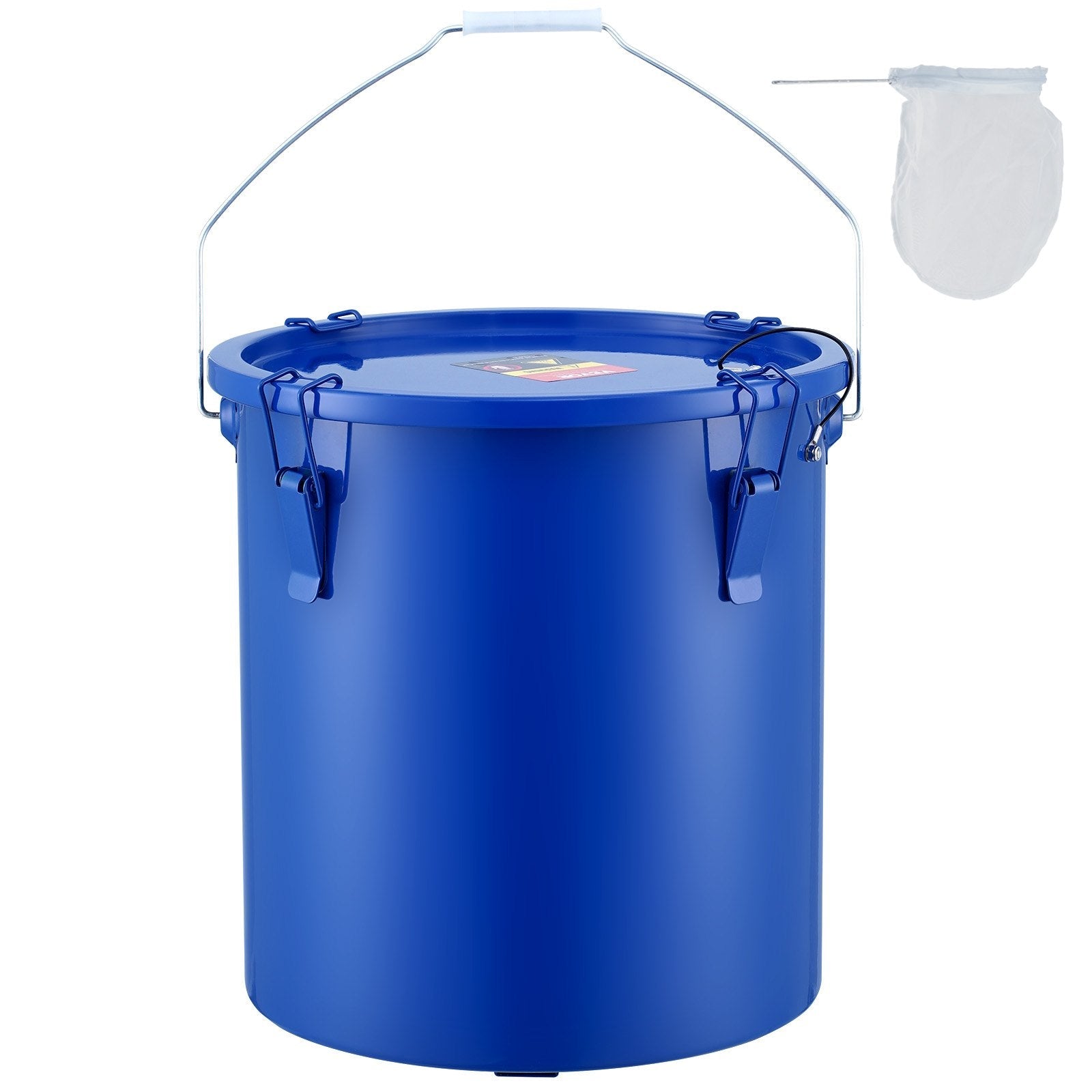 VEVOR Fryer Grease Bucket, 6 Gal Oil Disposal Caddy Carbon Steel Fryer Oil Bucket with Rust-Proof Coating, Oil Transport Container with Lid, Lock Clips, Filter Bag for Hot Cooking Oil Filtering, Blue 