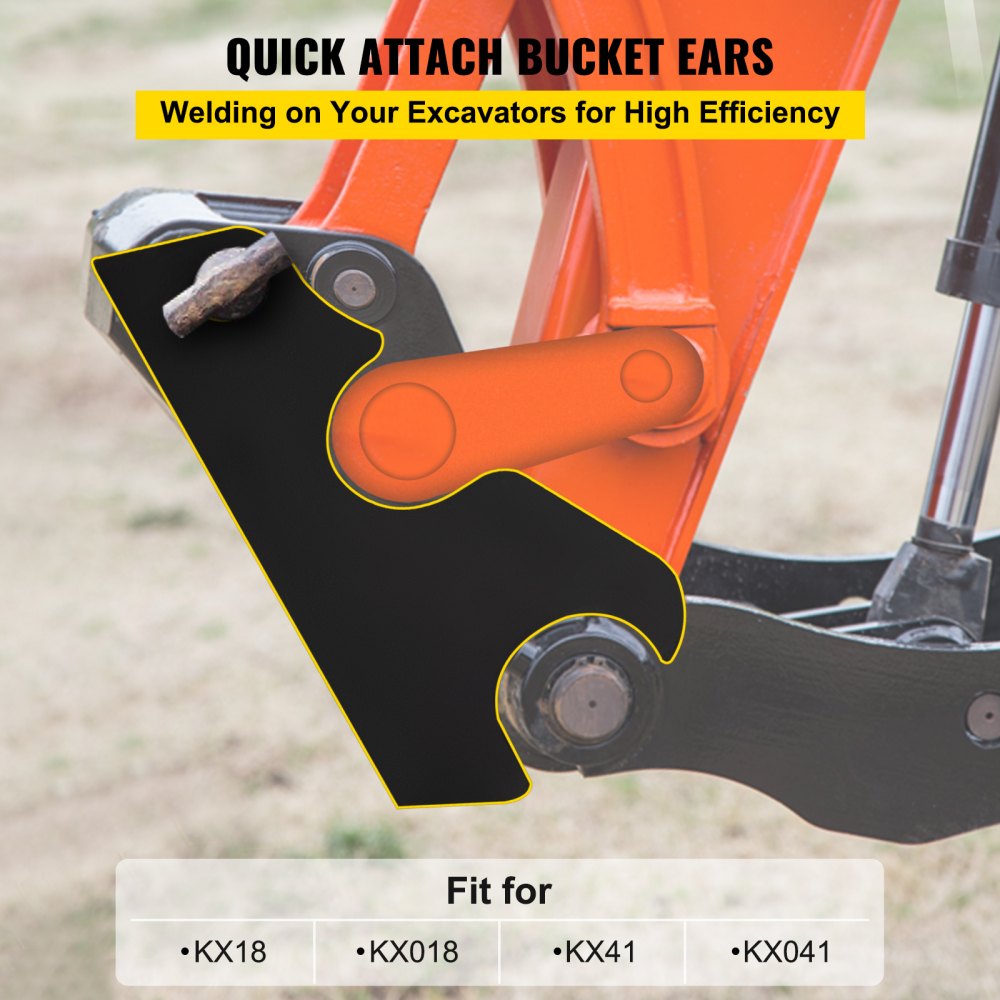 VEVOR Quick Attach Bucket Ears, 3/4’’ Thickness Excavator Bucket Ears, 2pcs Bucket Ears Attachment, Black-coating Steel w/ Precise Metal Craft, Compatible with KX040 KX71 KX91 KX121 