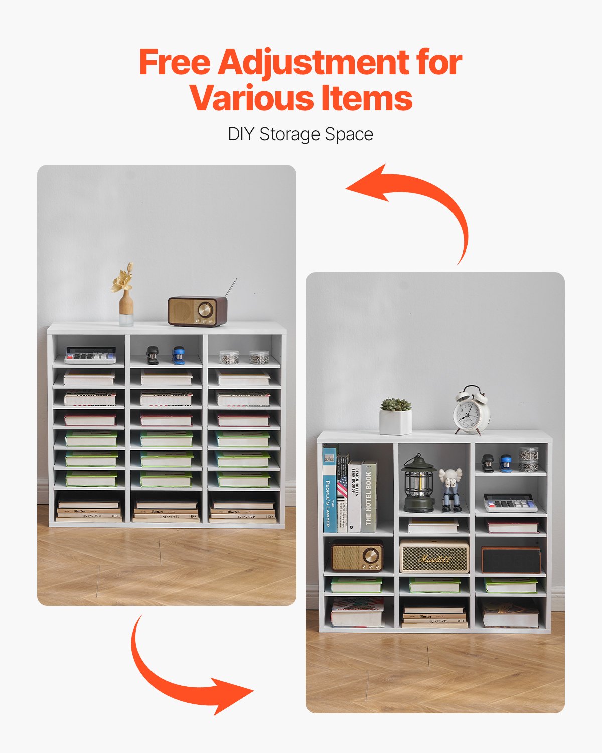 VEVOR Wooden Literature Organizer 24 Compartments with Adjustable Shelves White 