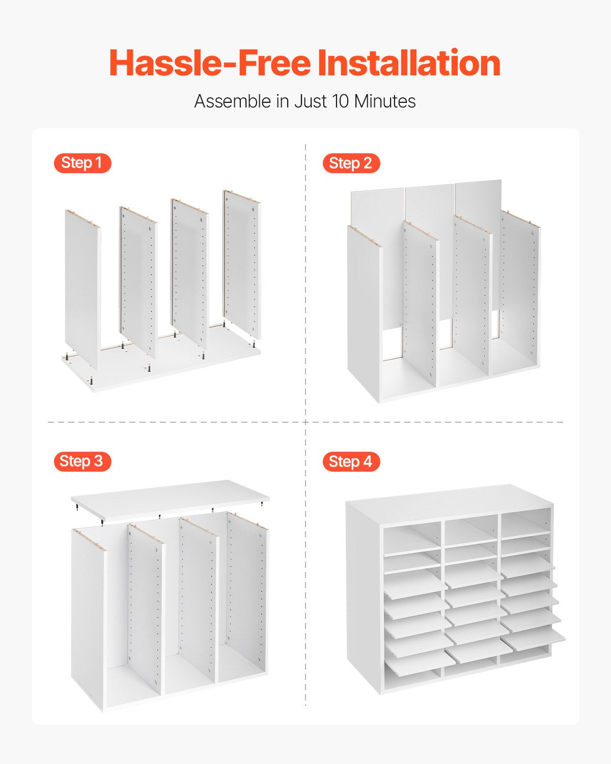 VEVOR Wooden Literature Organizer 24 Compartments with Adjustable Shelves White 