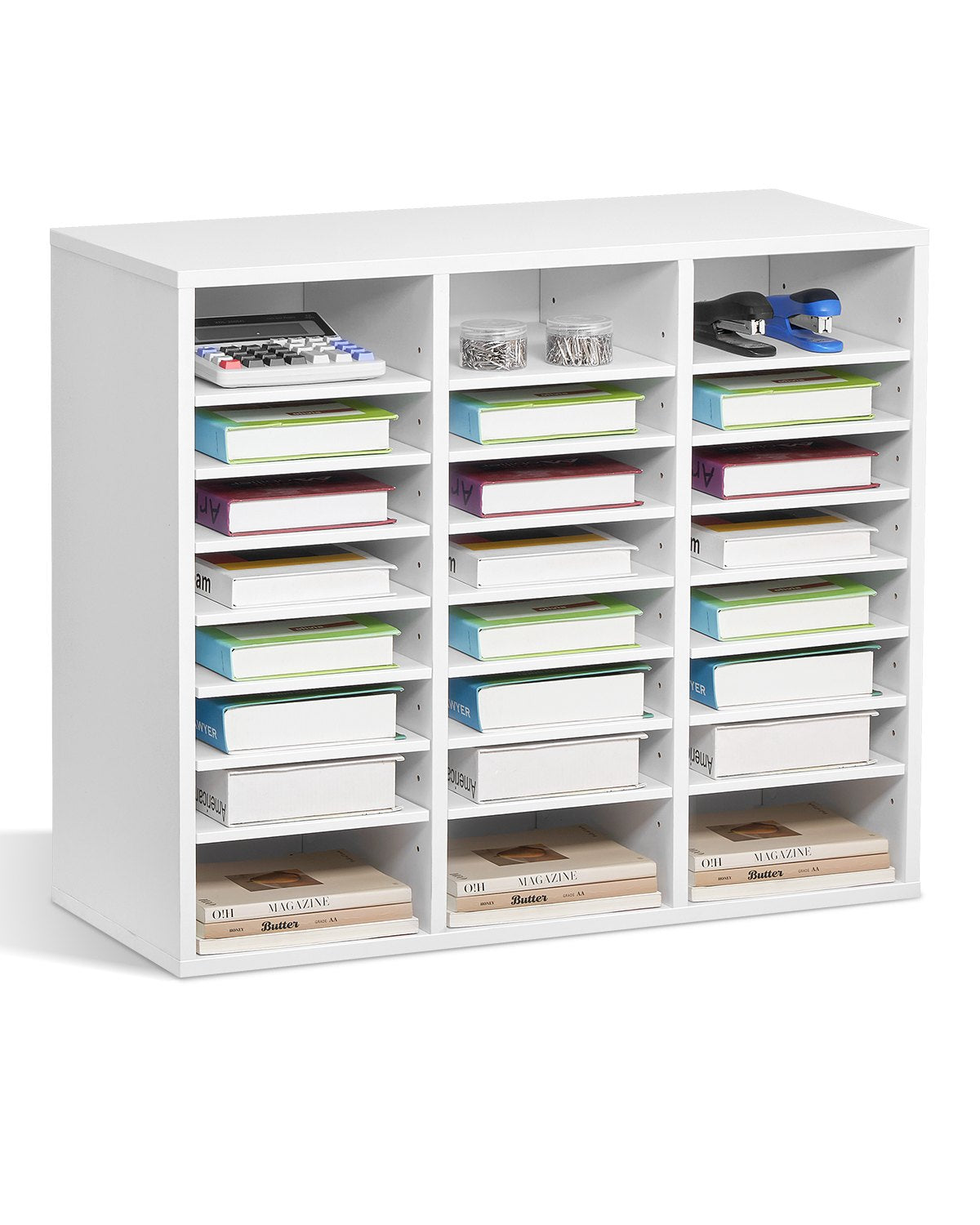 VEVOR Wooden Literature Organizer 24 Compartments with Adjustable Shelves White 