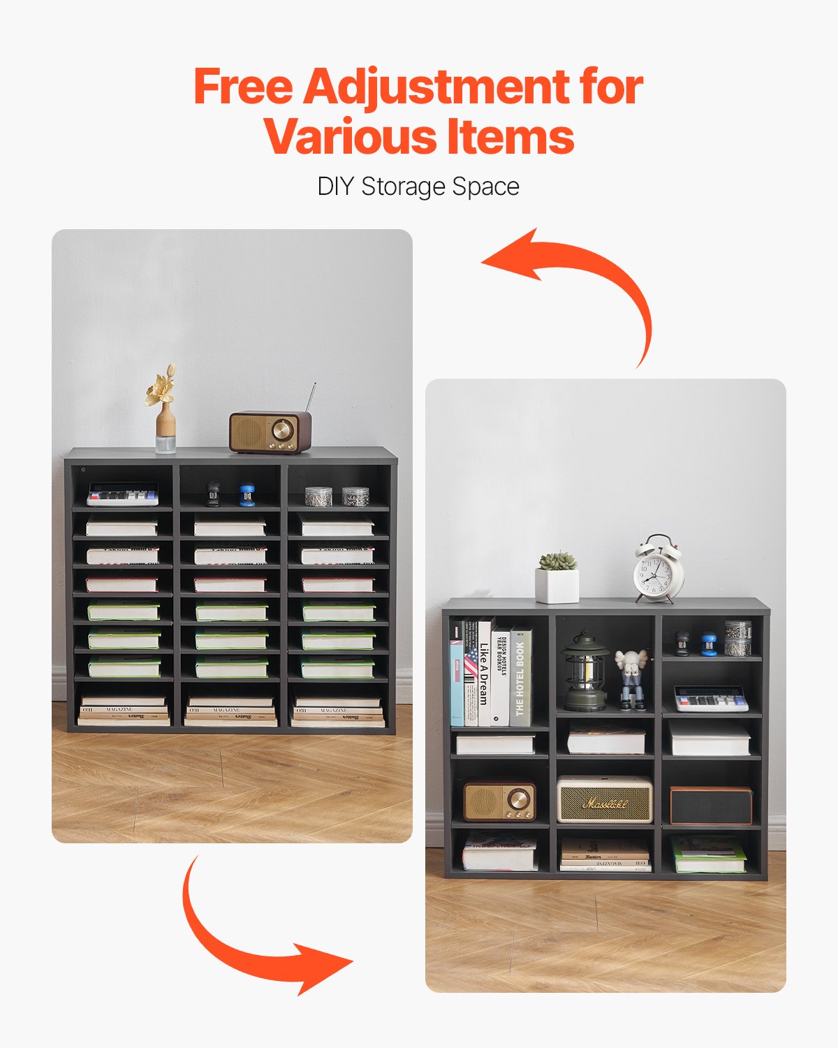 VEVOR Wooden Literature Organizer 24 Compartments with Adjustable Shelves Grey 