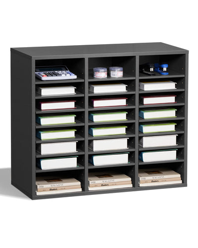 VEVOR Wooden Literature Organizer 24 Compartments with Adjustable Shelves Grey 