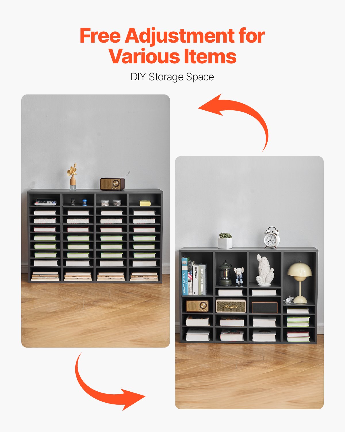 VEVOR Wooden Literature Organizer 36 Compartments with Adjustable Shelves Grey 