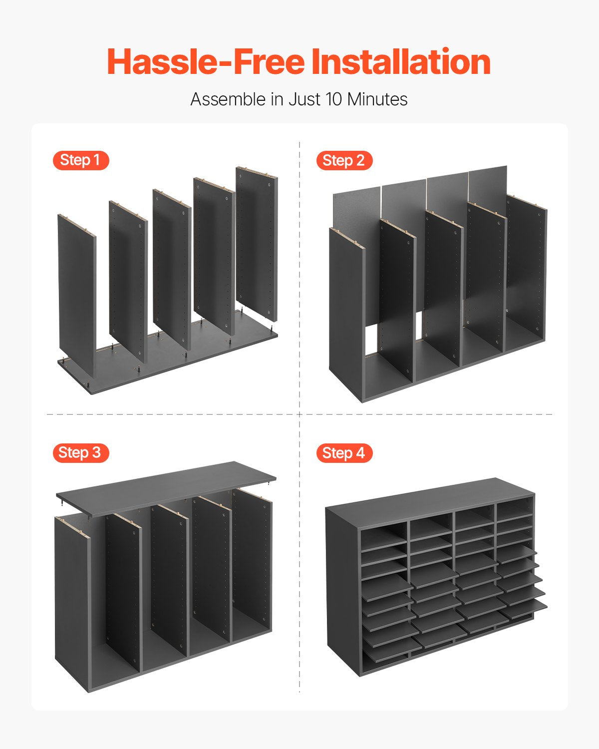 VEVOR Wooden Literature Organizer 36 Compartments with Adjustable Shelves Grey 