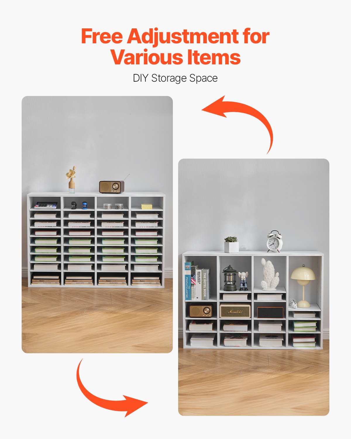 VEVOR Wooden Literature Organizer 36 Compartments with Adjustable Shelves White 