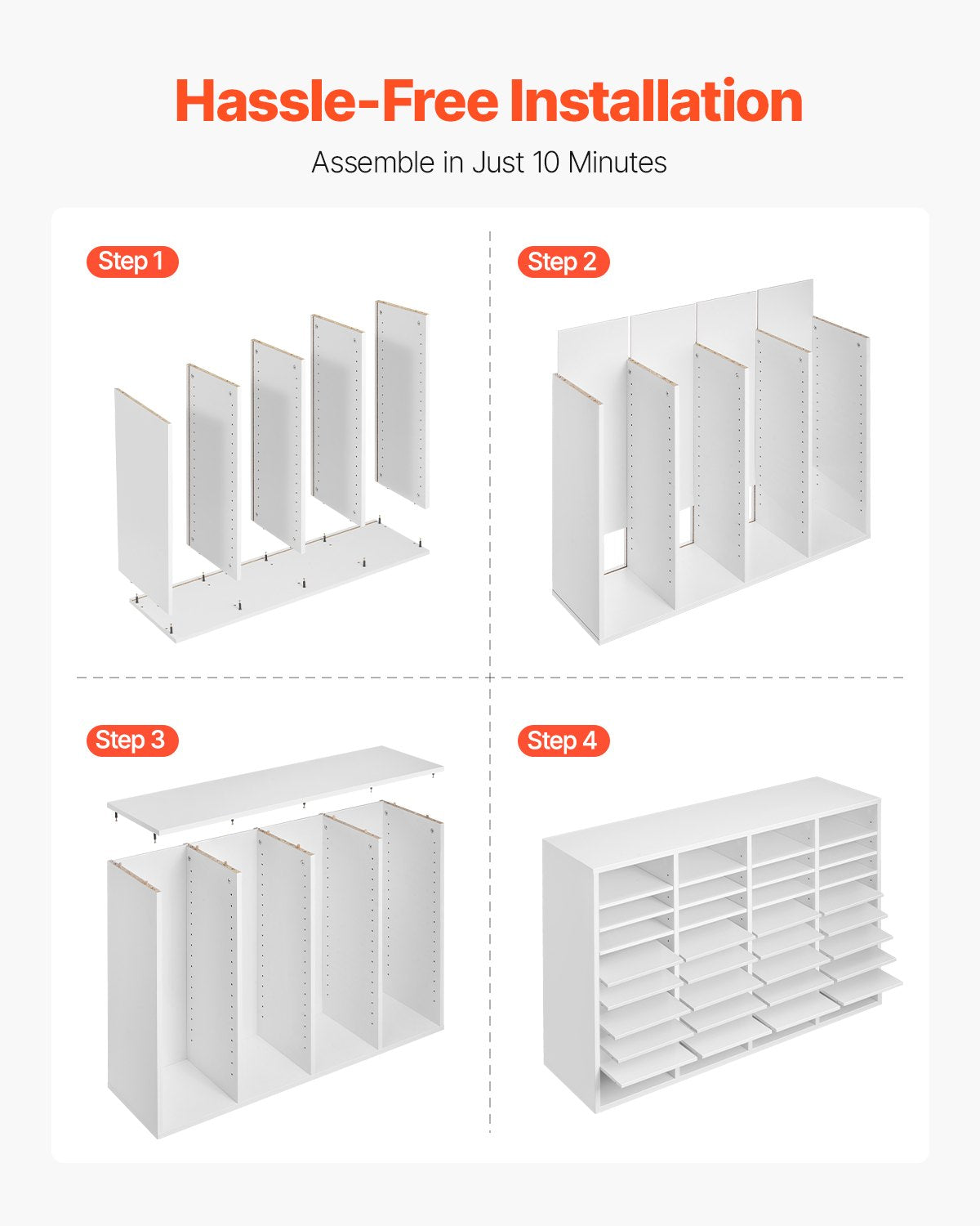 VEVOR Wooden Literature Organizer 36 Compartments with Adjustable Shelves White 