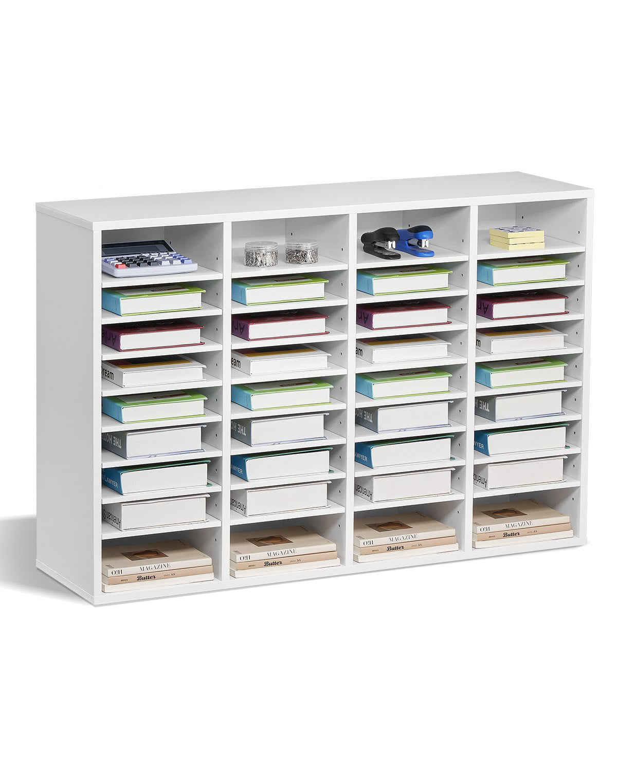 VEVOR Wooden Literature Organizer 36 Compartments with Adjustable Shelves White 