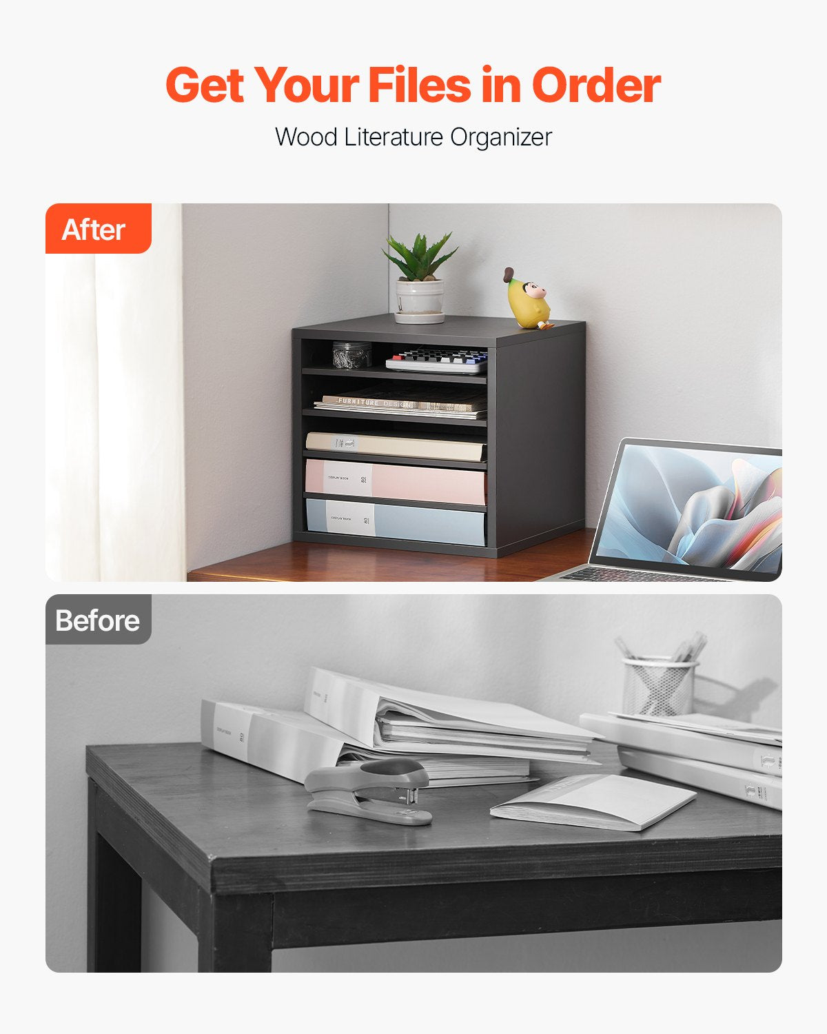 VEVOR Wooden Literature Organizer 5 Compartments with Adjustable Shelves Grey 