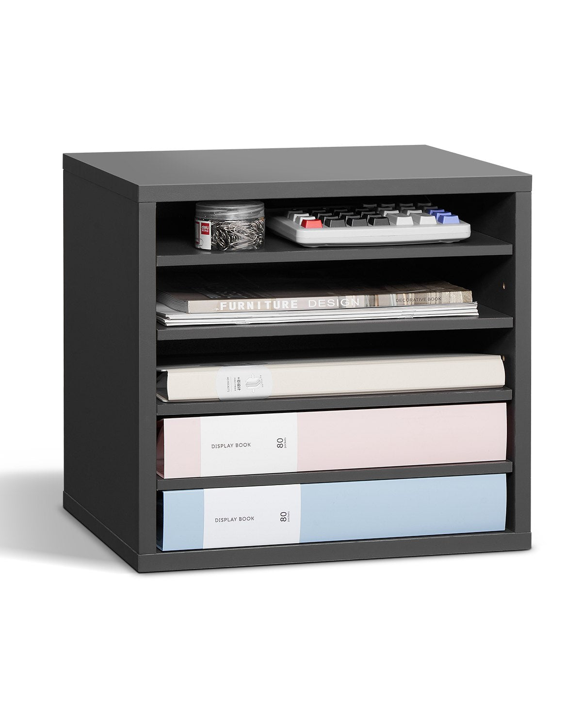 VEVOR Wooden Literature Organizer 5 Compartments with Adjustable Shelves Grey 