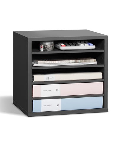 VEVOR Wooden Literature Organizer 5 Compartments with Adjustable Shelves Grey 