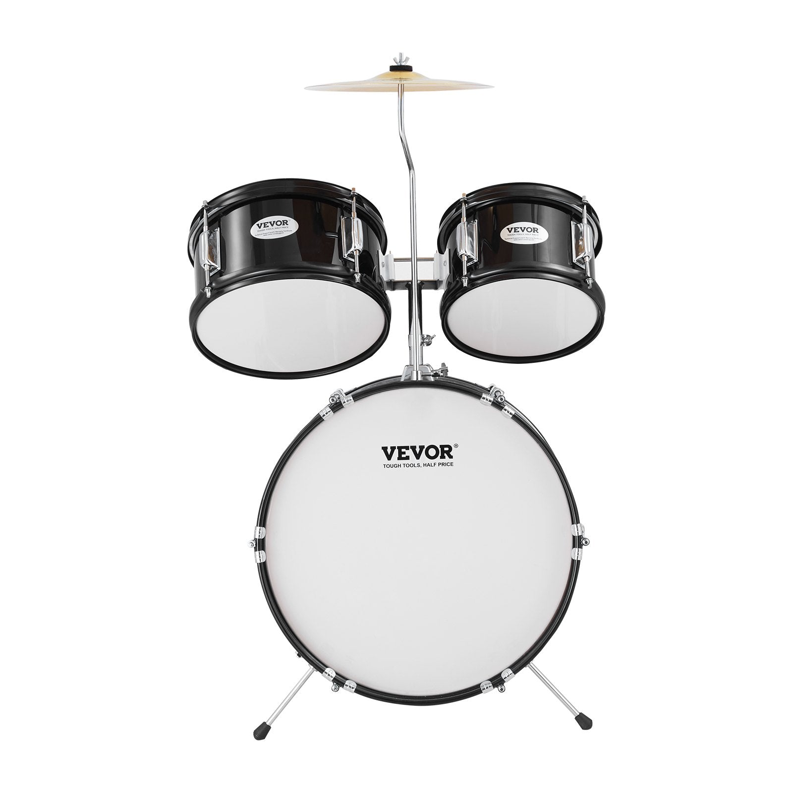 VEVOR Kids Drum Set, 5-Piece, 16 in Beginner Full Drum Set with Bass Toms Snare Floor Drum Adjustable Throne Cymbal Hi-Hat Pedal and Two Pairs of Drumsticks, Starter Drum Kit for Child Kids, Black 