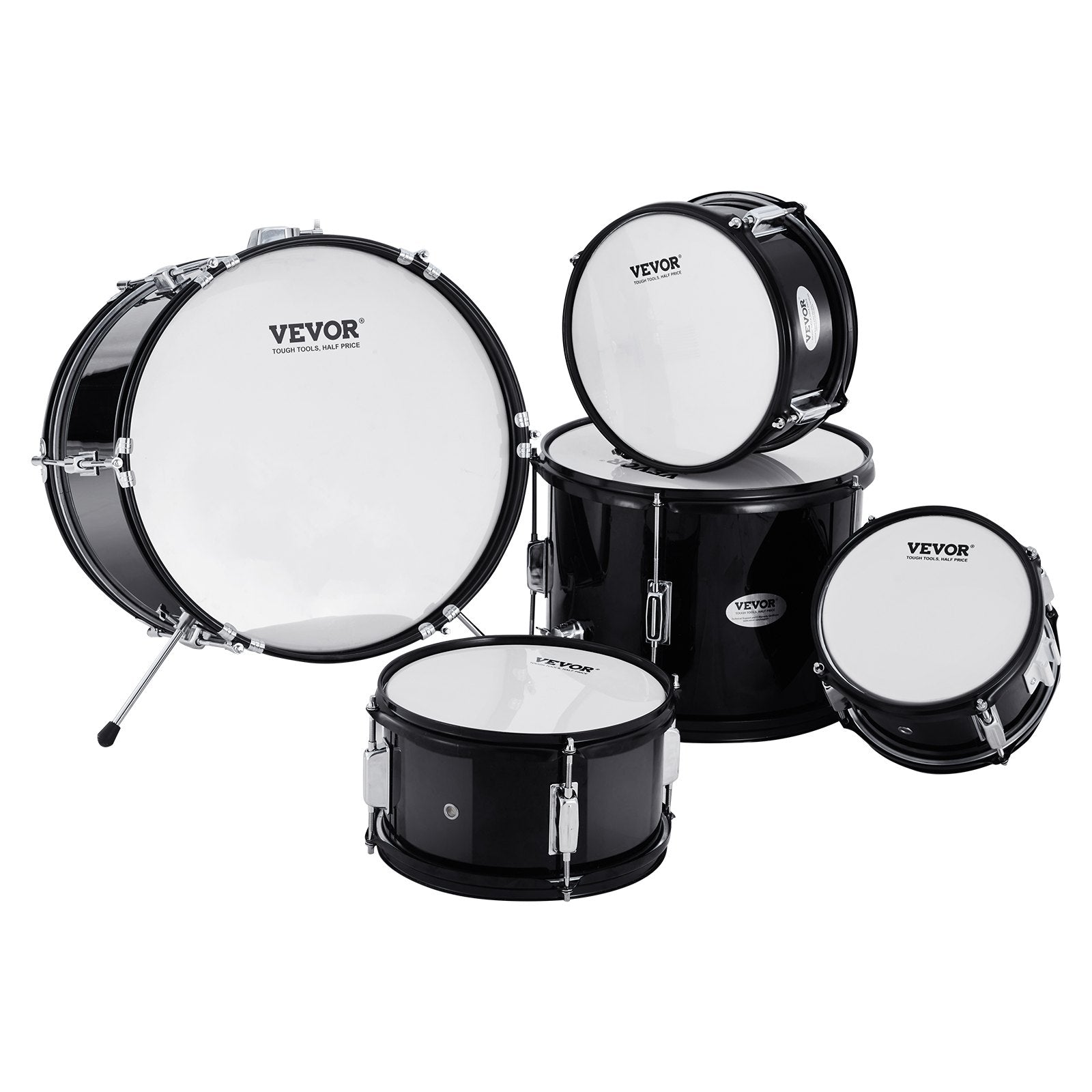 VEVOR Kids Drum Set, 5-Piece, 16 in Beginner Full Drum Set with Bass Toms Snare Floor Drum Adjustable Throne Cymbal Hi-Hat Pedal and Two Pairs of Drumsticks, Starter Drum Kit for Child Kids, Black 
