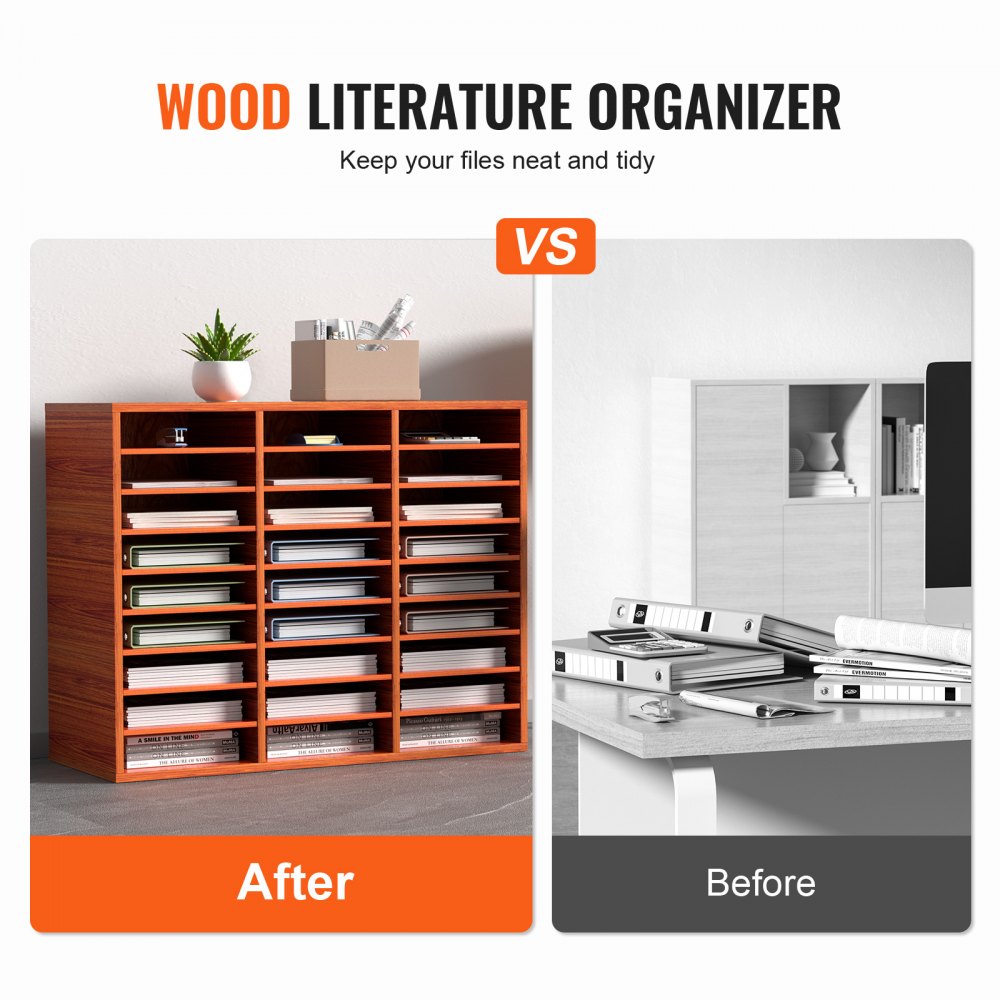 VEVOR Wood Literature Organizer File Sorter Paper Storage Holder 27 Slots Brown 