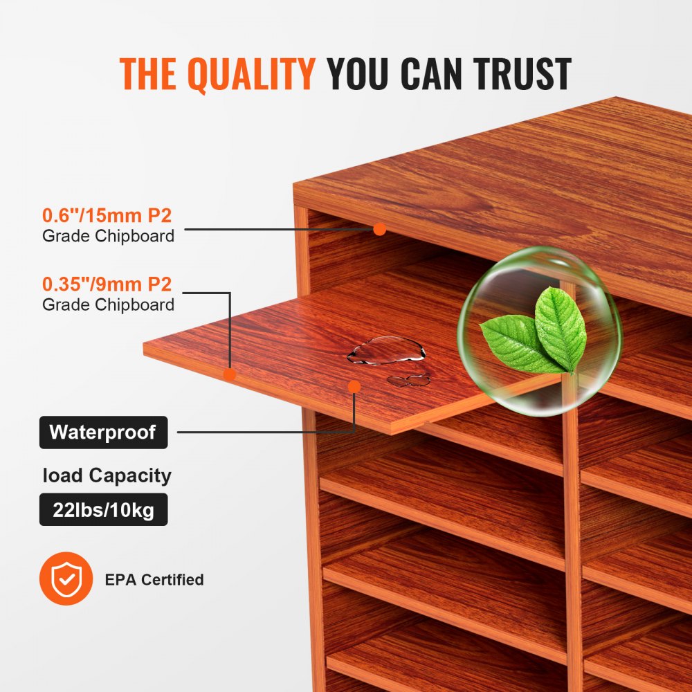 VEVOR Wood Literature Organizer File Sorter Paper Storage Holder 27 Slots Brown 