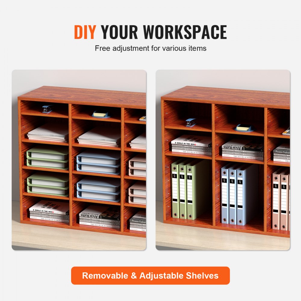 VEVOR Wood Literature Organizer File Sorter Paper Storage Holder 27 Slots Brown 
