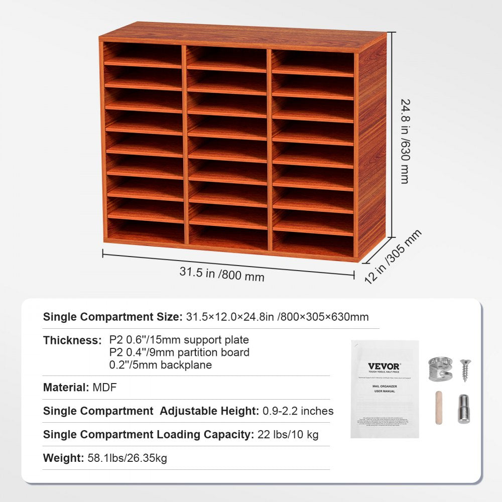 VEVOR Wood Literature Organizer File Sorter Paper Storage Holder 27 Slots Brown 