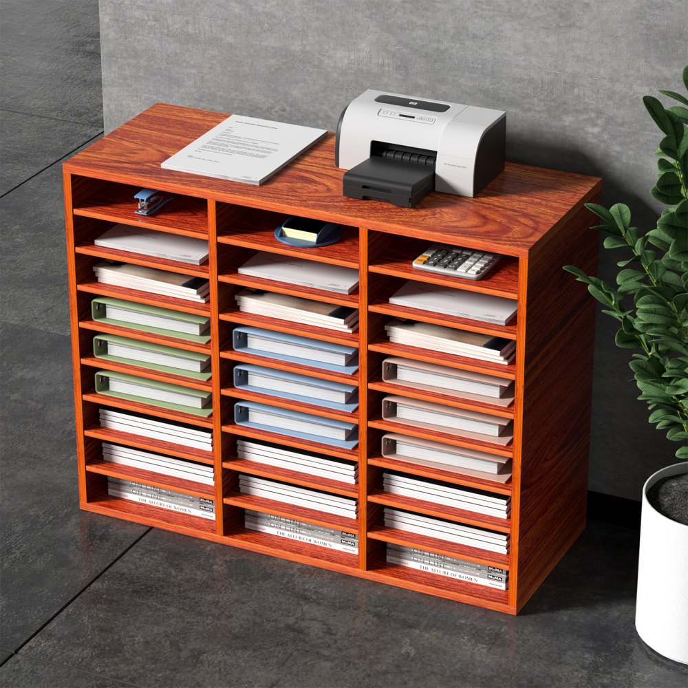 VEVOR Wood Literature Organizer File Sorter Paper Storage Holder 27 Slots Brown 
