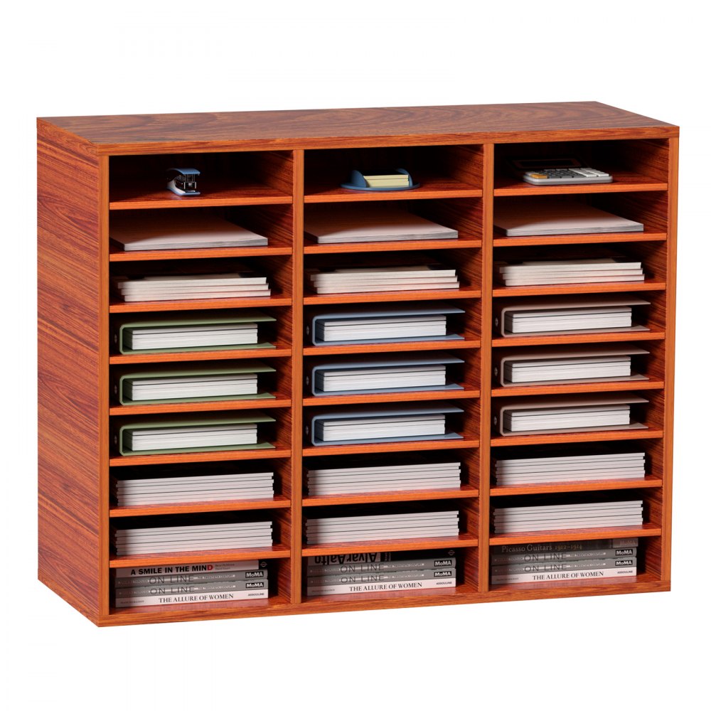 VEVOR Wood Literature Organizer File Sorter Paper Storage Holder 27 Slots Brown 