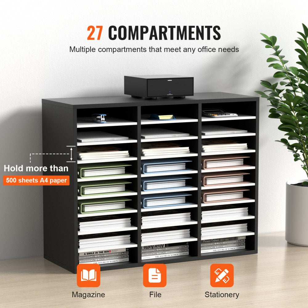 VEVOR Wood Literature Organizer File Sorter Paper Storage Holder 27 Slots Black 