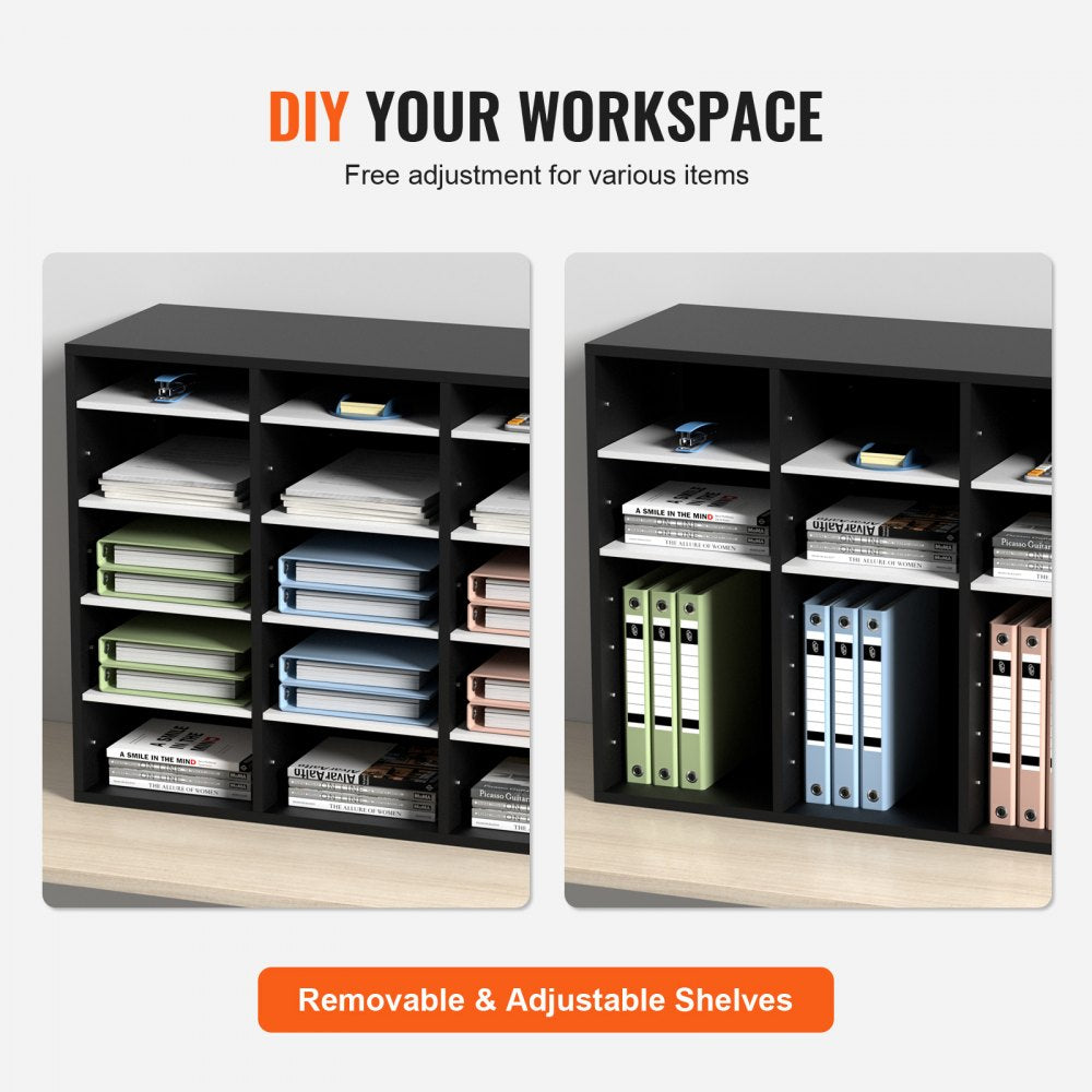 VEVOR Wood Literature Organizer File Sorter Paper Storage Holder 27 Slots Black 