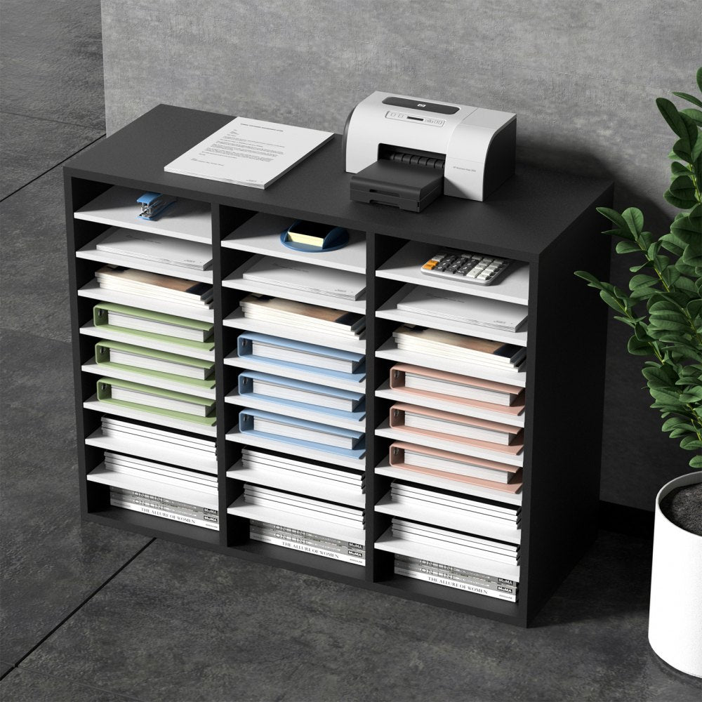 VEVOR Wood Literature Organizer File Sorter Paper Storage Holder 27 Slots Black 