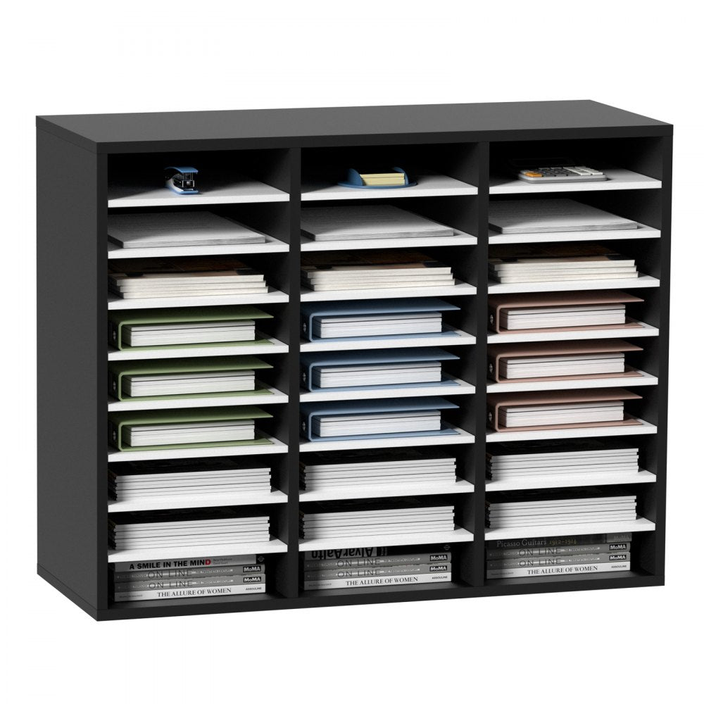 VEVOR Wood Literature Organizer File Sorter Paper Storage Holder 27 Slots Black 