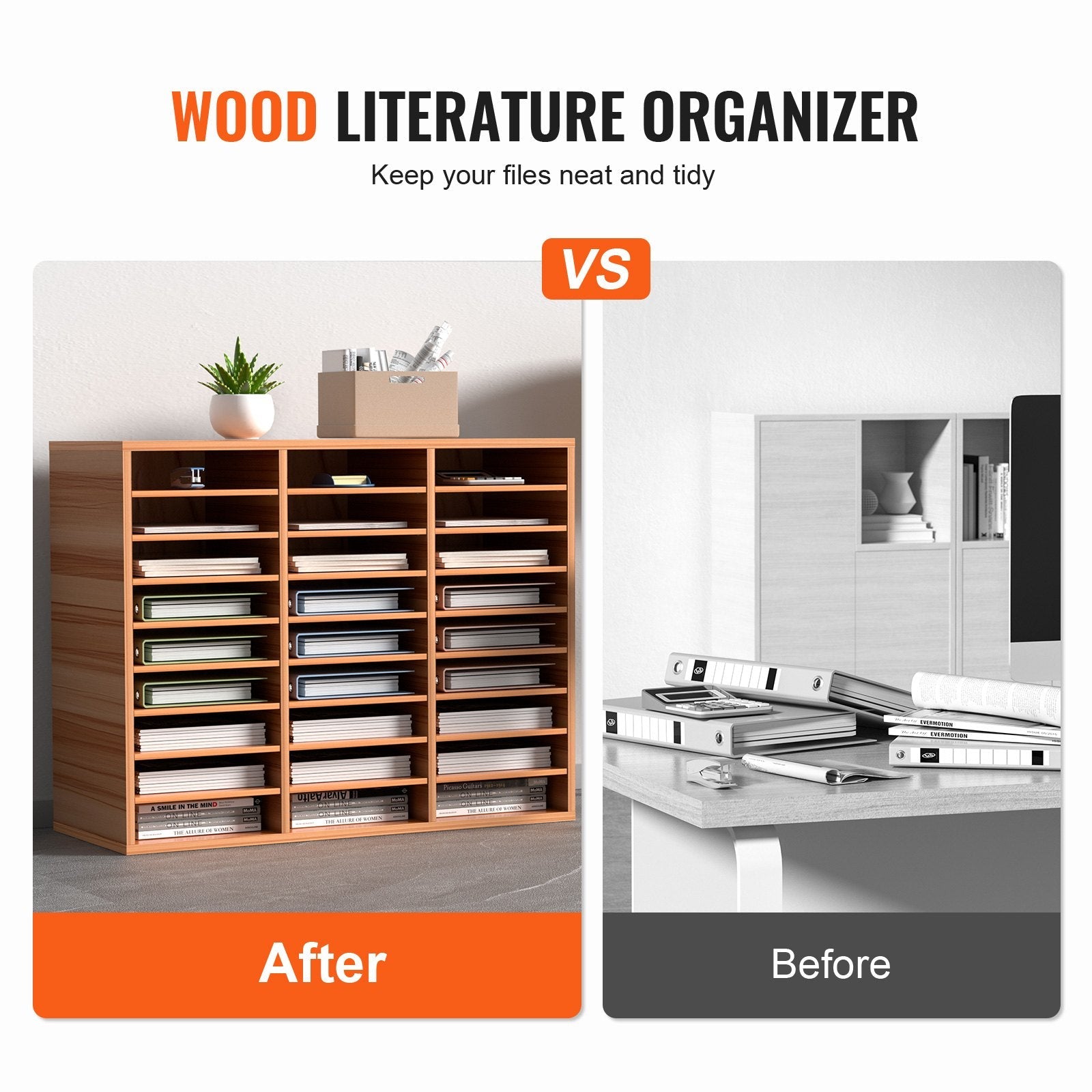 VEVOR Wood Literature Organizer File Sorter Paper Storage Holder 27 Slots White 