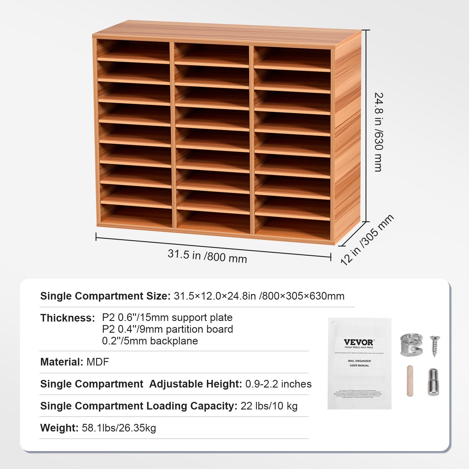 VEVOR Wood Literature Organizer File Sorter Paper Storage Holder 27 Slots White 