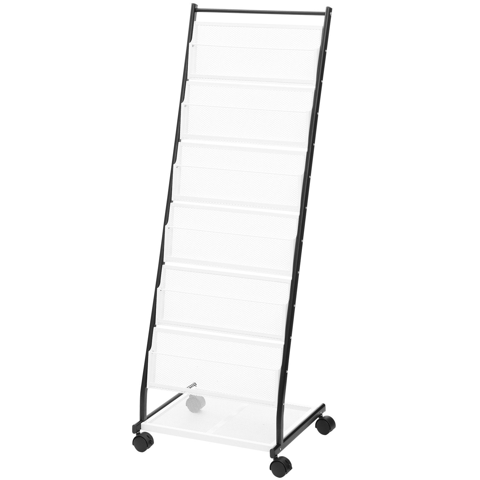 VEVOR Brochure Display Rack, 6-Tier Magazine Literature Display Stand, Floor Standing Magazine Rack Newspaper Catalog Holders, Movable with 4 Wheels (2 Lockable) for Shop Exhibitions Office, 6 Pockets 