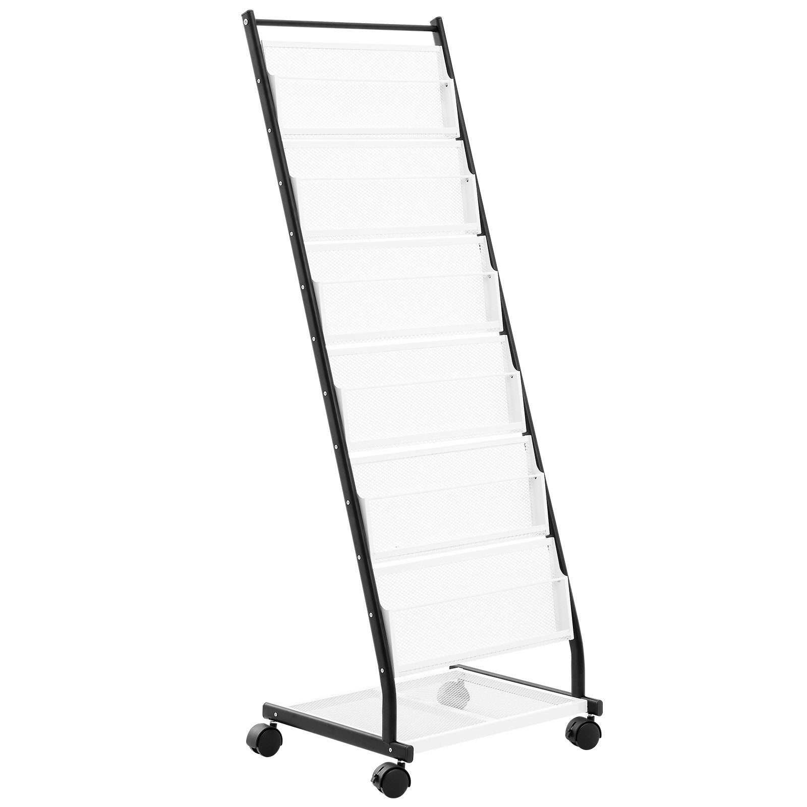 VEVOR Brochure Display Rack, 6-Tier Magazine Literature Display Stand, Floor Standing Magazine Rack Newspaper Catalog Holders, Movable with 4 Wheels (2 Lockable) for Shop Exhibitions Office, 6 Pockets 