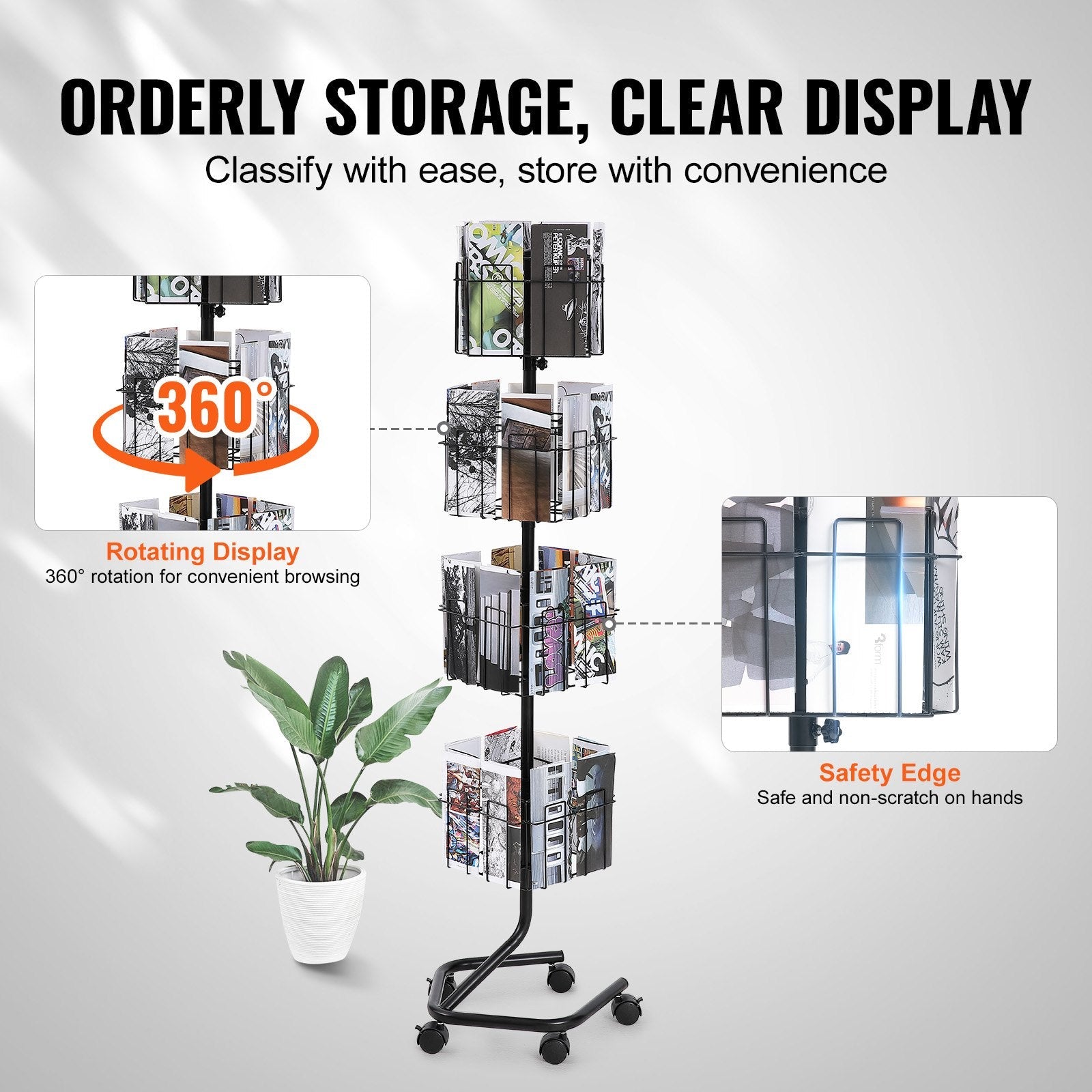 VEVOR Brochure Display Rack 32-Pocket Rotating Literature Display Stand 5 Wheels 