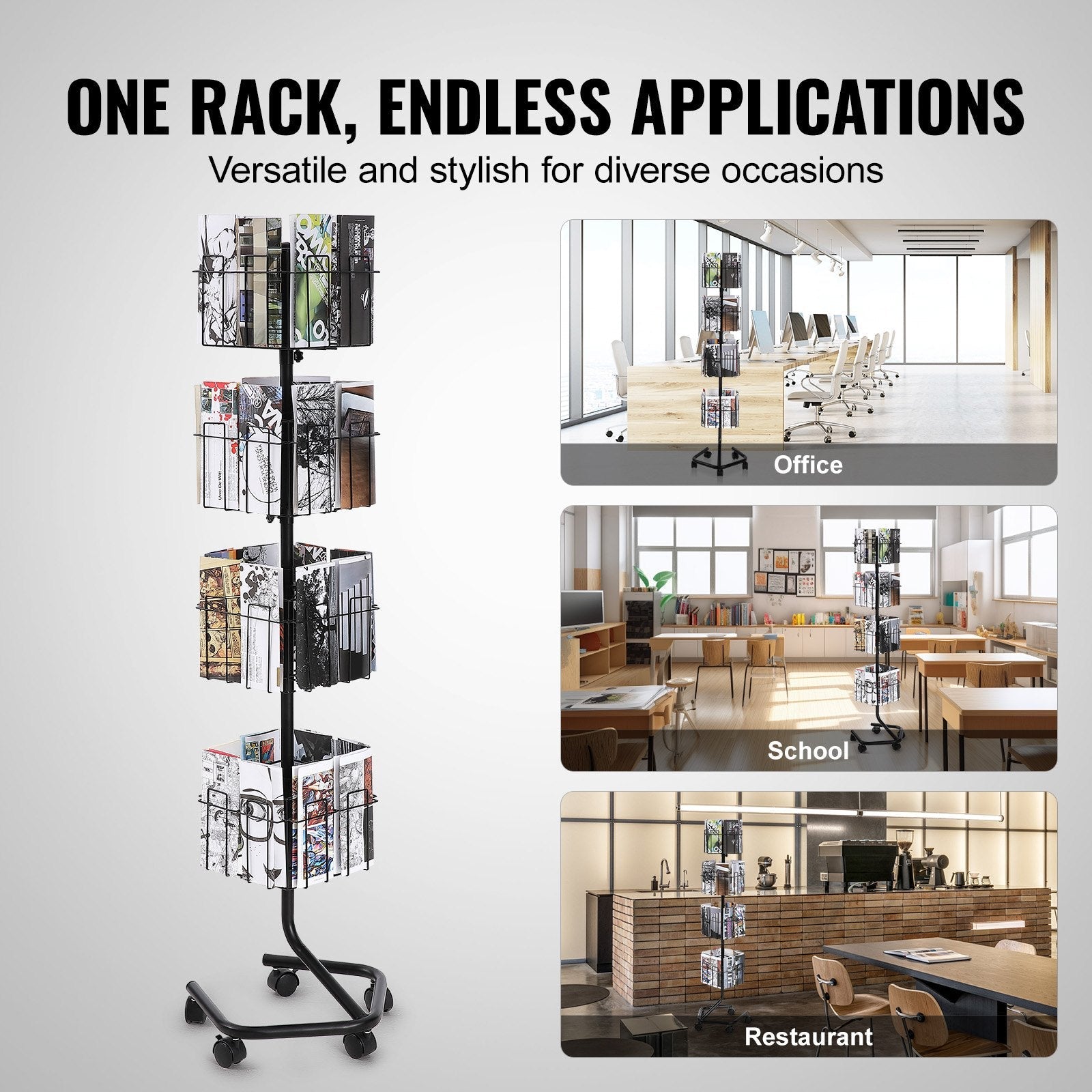 VEVOR Brochure Display Rack 32-Pocket Rotating Literature Display Stand 5 Wheels 