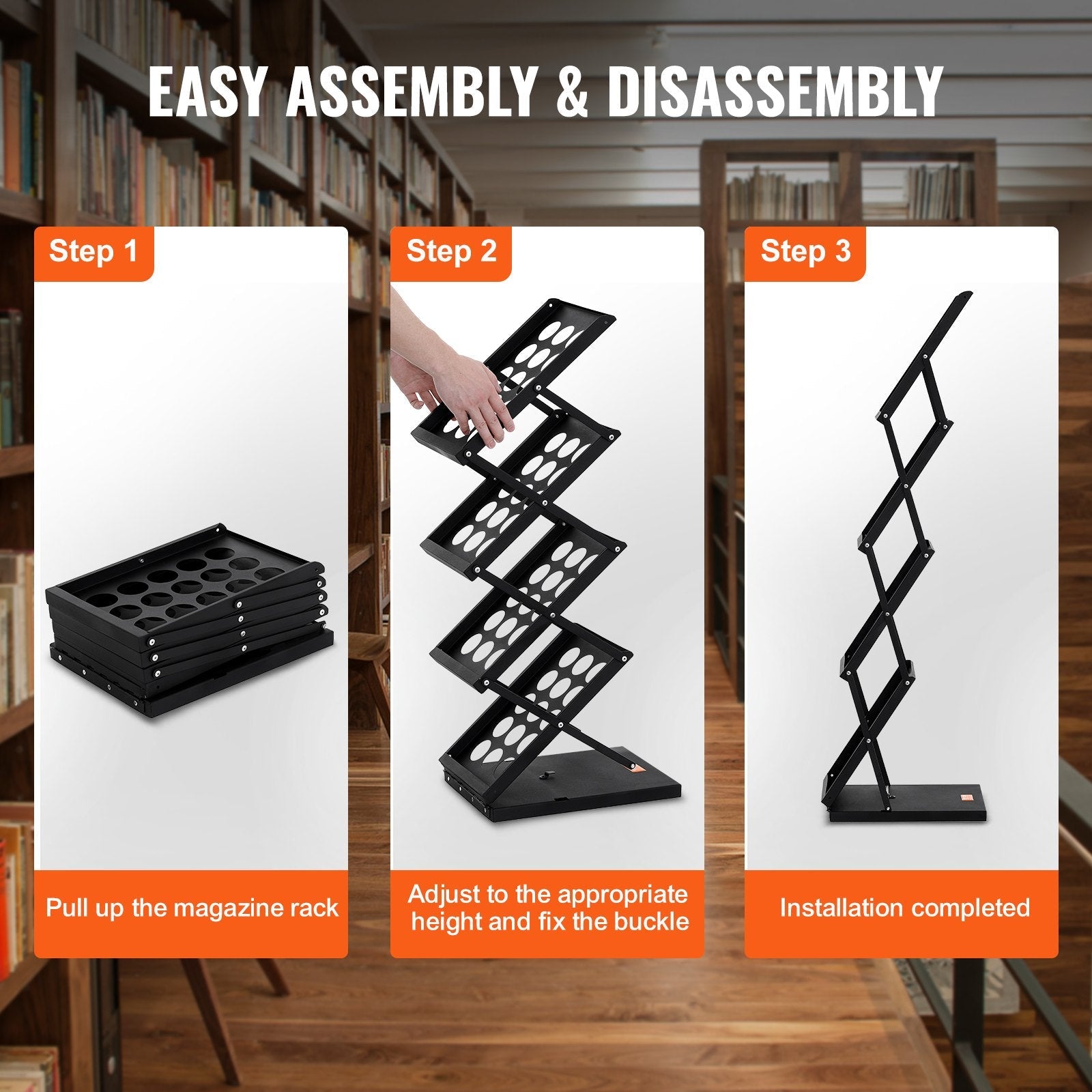 VEVOR Foldable Magazine Display Rack. 4-Tier Brochure Literature Display Stand, Portable Catalog Brochure Holder Stand with Carrying Bag for Office Trade Show Exhibitions, 4 Pockets 