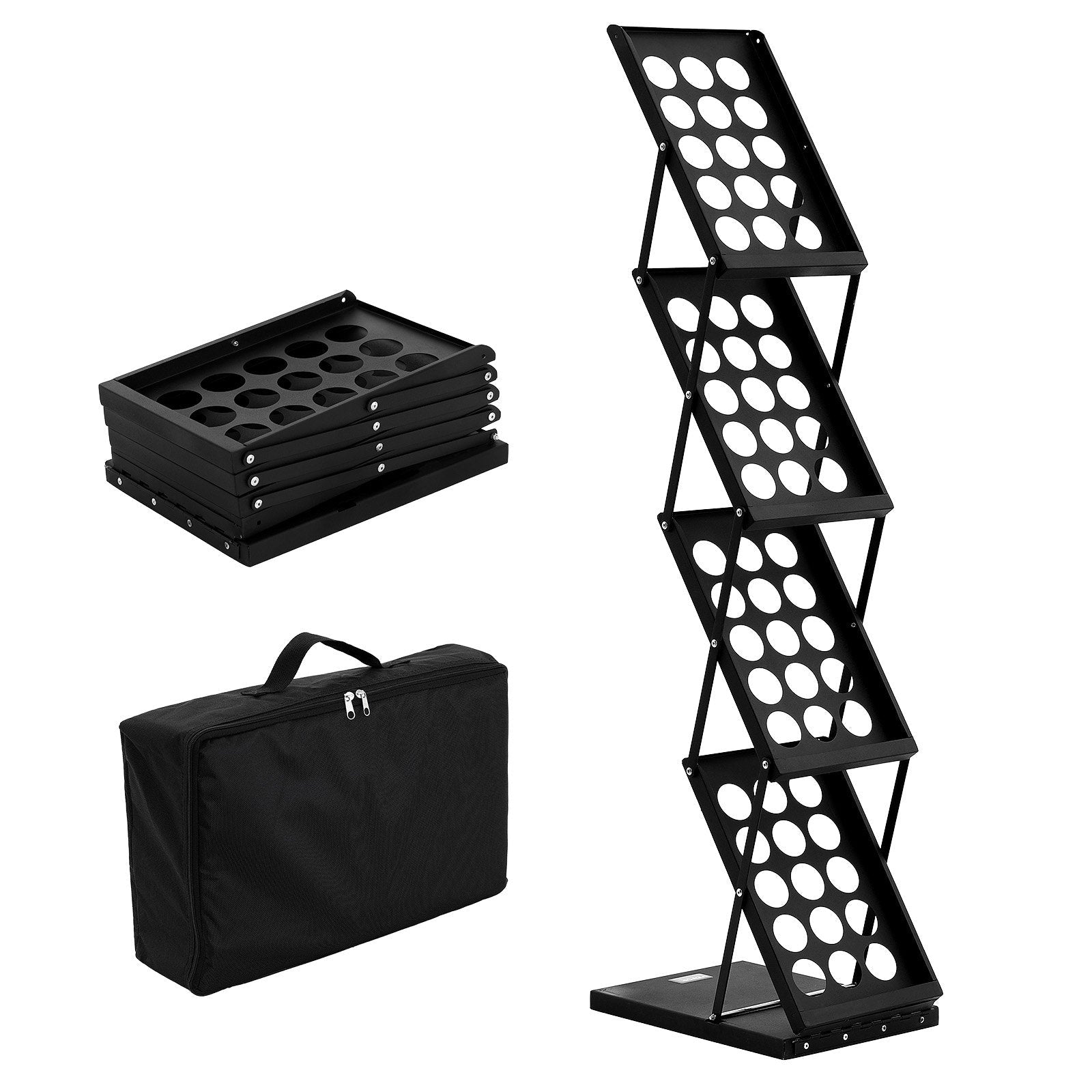 VEVOR Foldable Magazine Display Rack. 4-Tier Brochure Literature Display Stand, Portable Catalog Brochure Holder Stand with Carrying Bag for Office Trade Show Exhibitions, 4 Pockets 