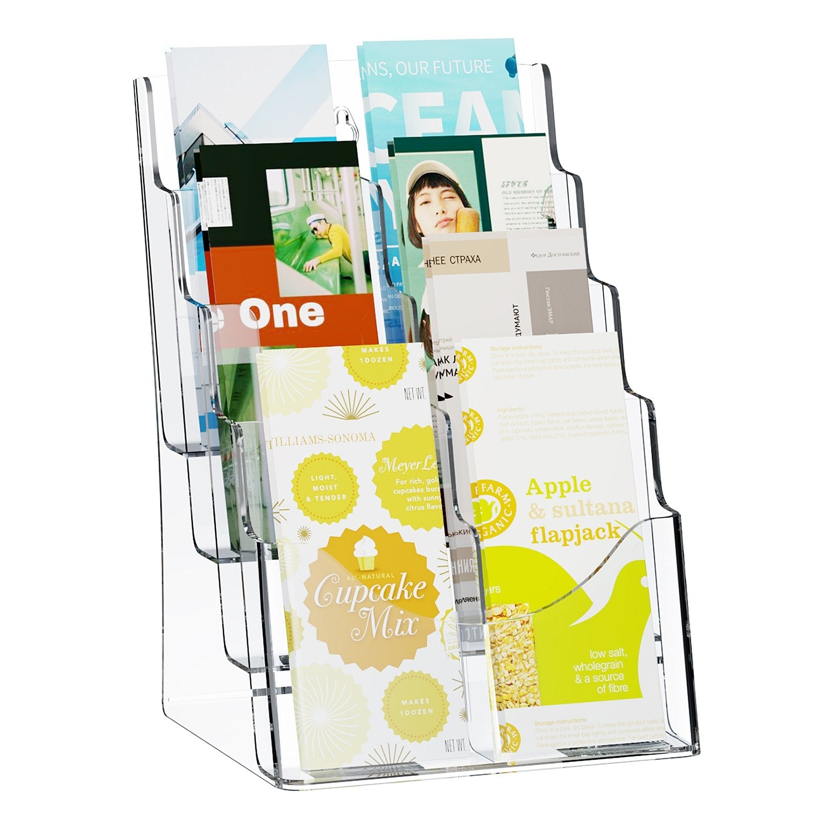 VEVOR Acrylic Brochure Holder 8.5 x 11 inch, 4-Tier Clear Acrylic Literature Display Stand, Plastic Literature Organizer Flyer Stand & Removable Divider for Office Exhibition, Countertop or Wall Mount 