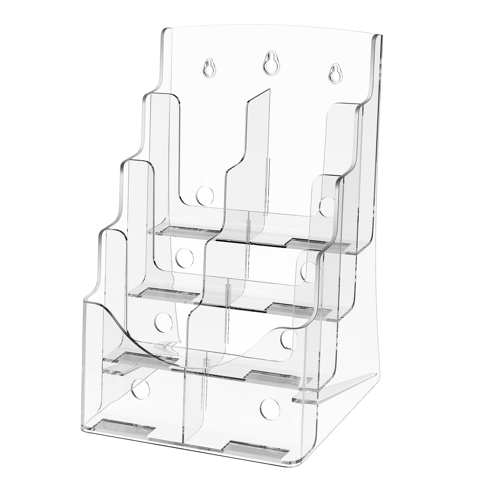 VEVOR Acrylic Brochure Holder 8.5 x 11 inch, 4-Tier Clear Acrylic Literature Display Stand, Plastic Literature Organizer Flyer Stand & Removable Divider for Office Exhibition, Countertop or Wall Mount 