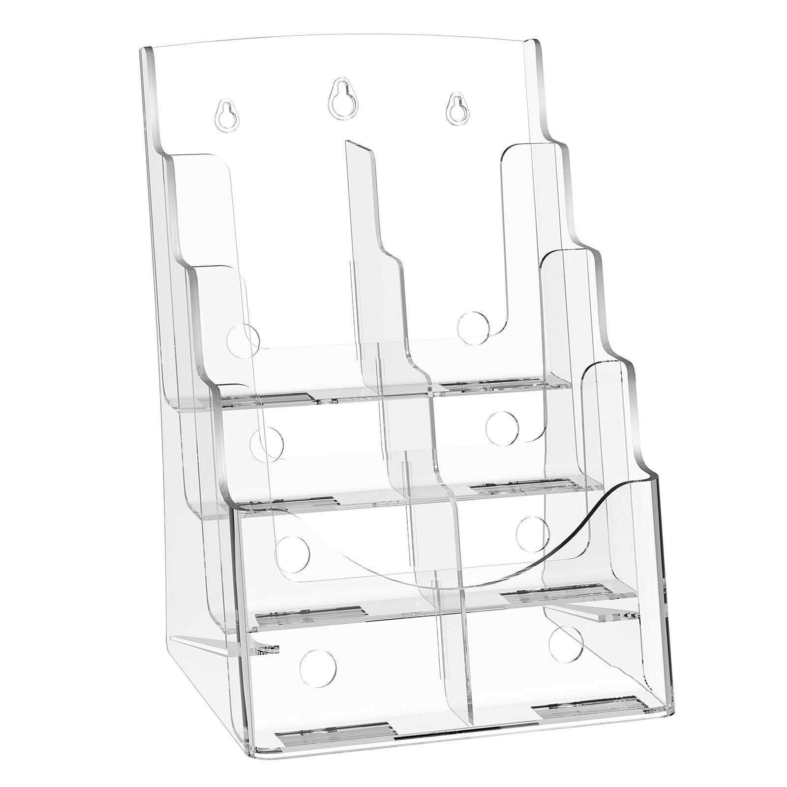 VEVOR Acrylic Brochure Holder 8.5 x 11 inch, 4-Tier Clear Acrylic Literature Display Stand, Plastic Literature Organizer Flyer Stand & Removable Divider for Office Exhibition, Countertop or Wall Mount 