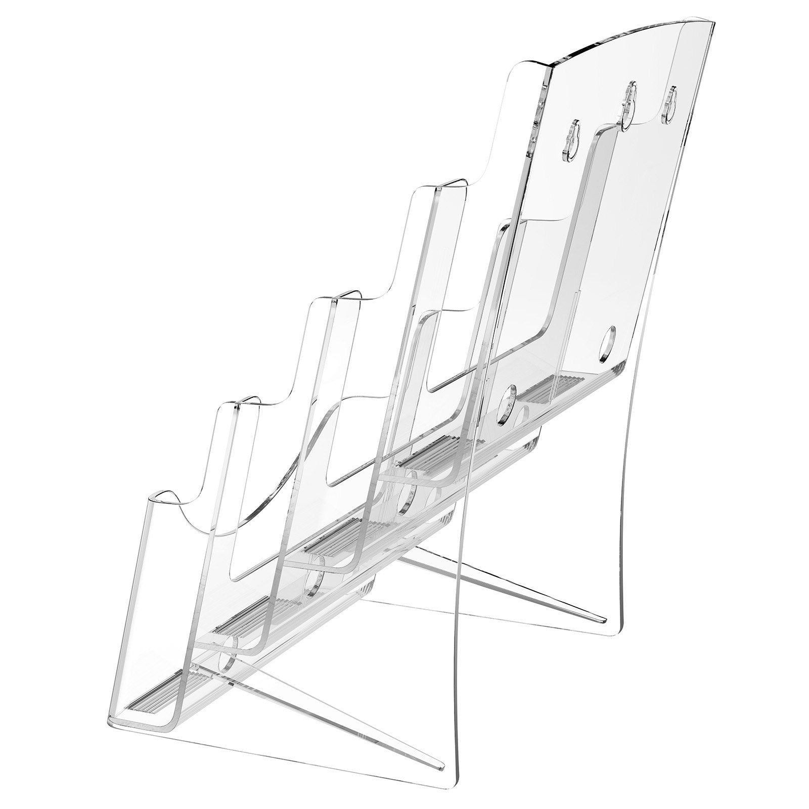 VEVOR Acrylic Brochure Holder 8.5 x 11 inch, 4-Tier Clear Acrylic Literature Display Stand, Plastic Literature Organizer Flyer Stand & Removable Divider for Office Exhibition, Countertop or Wall Mount 