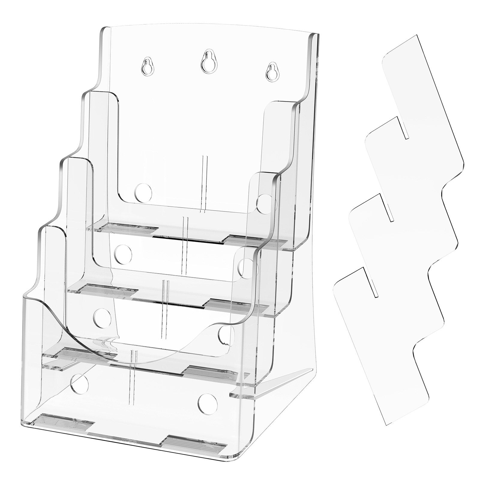 VEVOR Acrylic Brochure Holder 8.5 x 11 inch, 4-Tier Clear Acrylic Literature Display Stand, Plastic Literature Organizer Flyer Stand & Removable Divider for Office Exhibition, Countertop or Wall Mount 