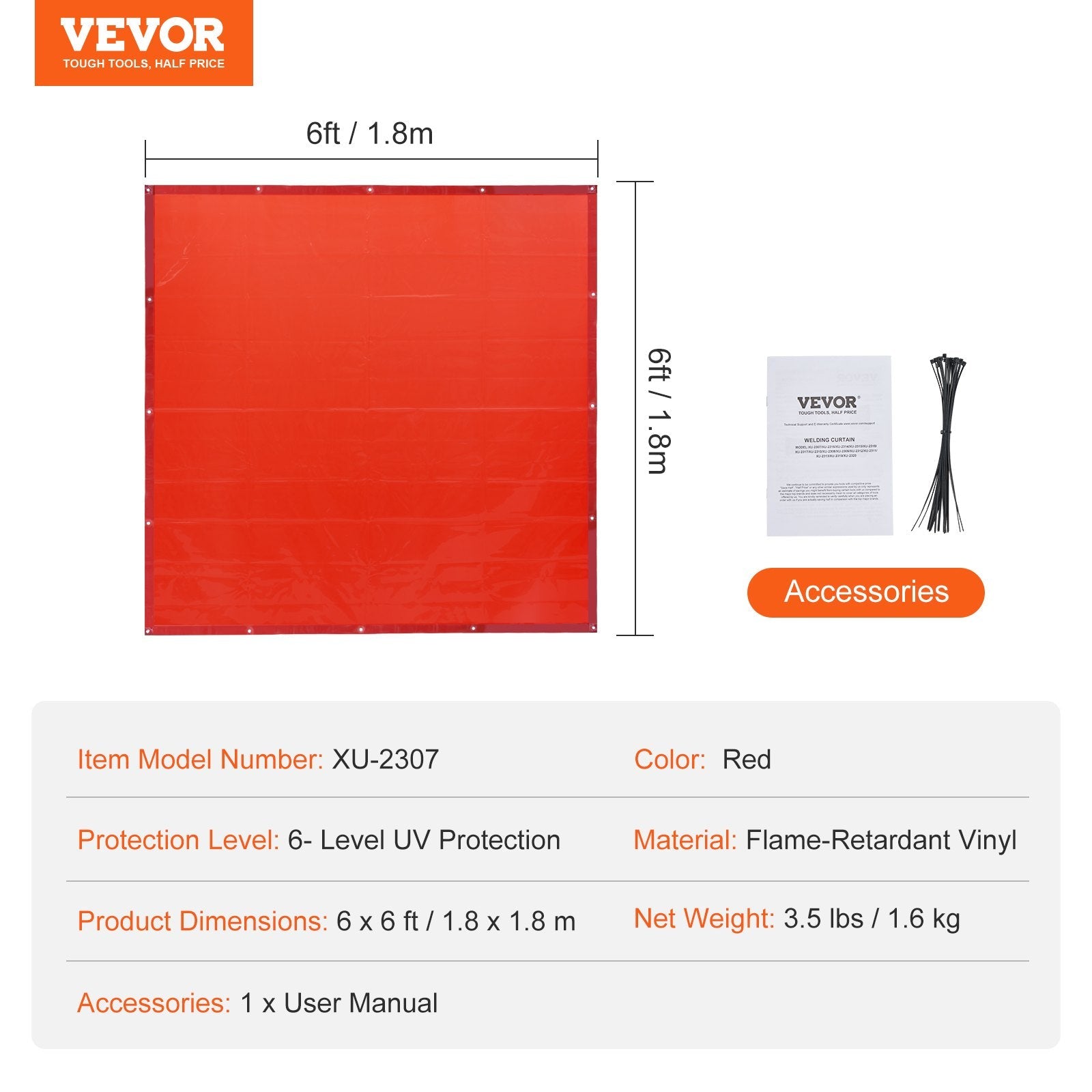 VEVOR Welding Curtain Screen 6'x6' Flame-Resistant Vinyl Hanging Welding Screen 