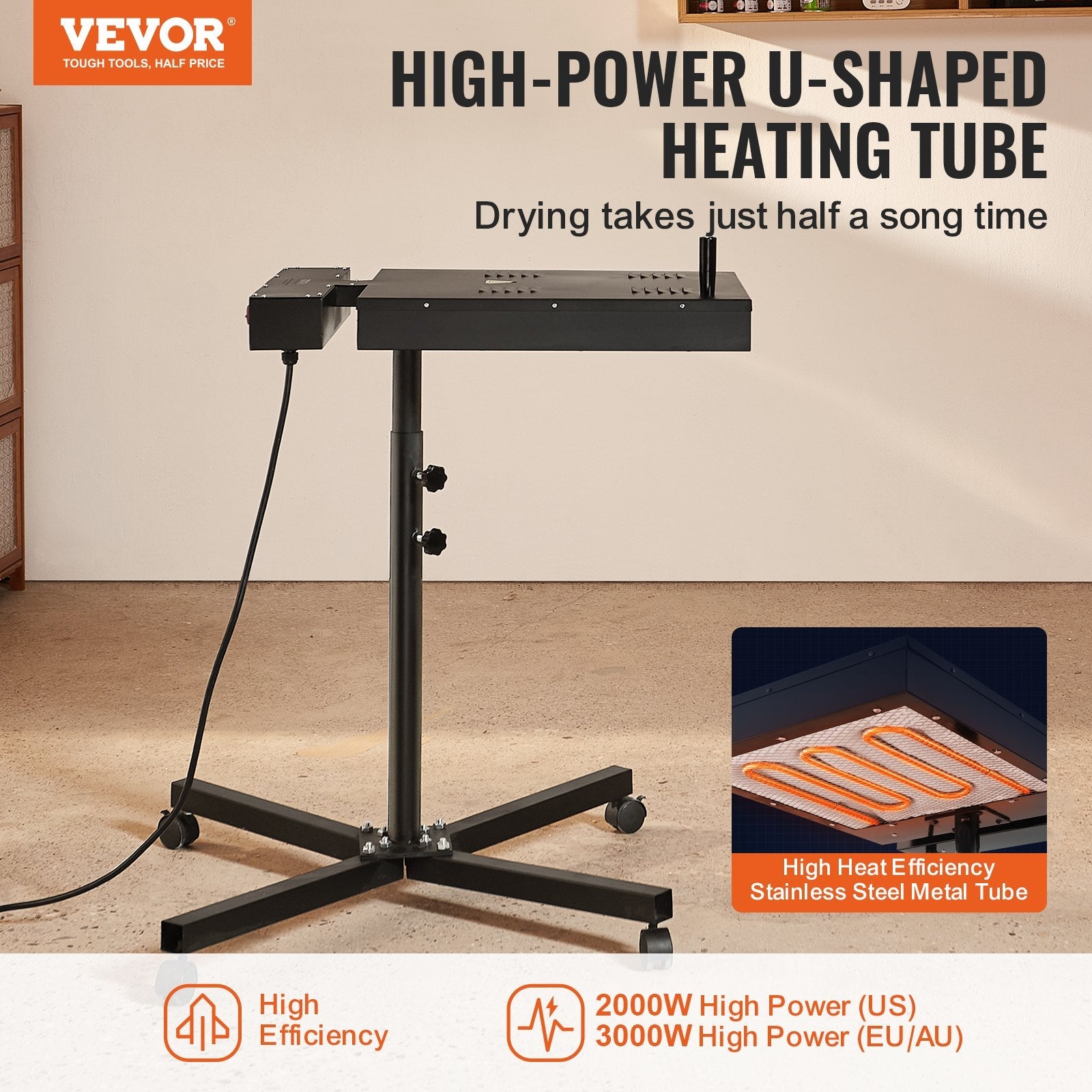VEVOR Flash Dryer, 18 x 18 inch Flash Dryer for Screen Printing, 0-750? Temperature Control, High Power Silk Screen Printing Dryer with Height Adjustable Stand, 360° Rotation, T-Shirt Curing Machine 