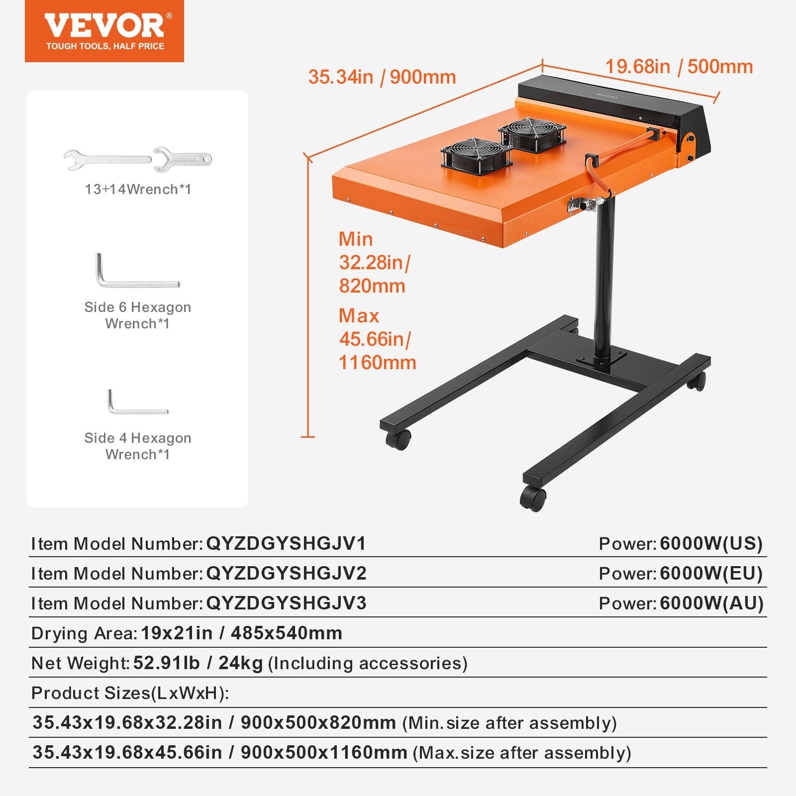 VEVOR Flash Dryer, 6000W 19 x 21 inch Automatic Infrared IR Flash Dryer for Screen Printing, Silk Screen Dryer with Sensor, Height Adjustable, Dual Fan Cooling, for T-Shirt 