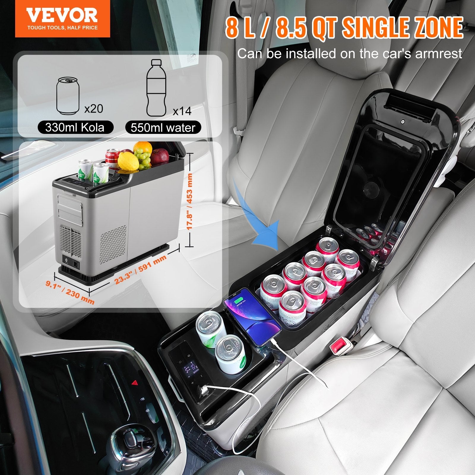 VEVOR Portable Car Refrigerator Freezer Compressor 15 L Single Zone for Car Home 