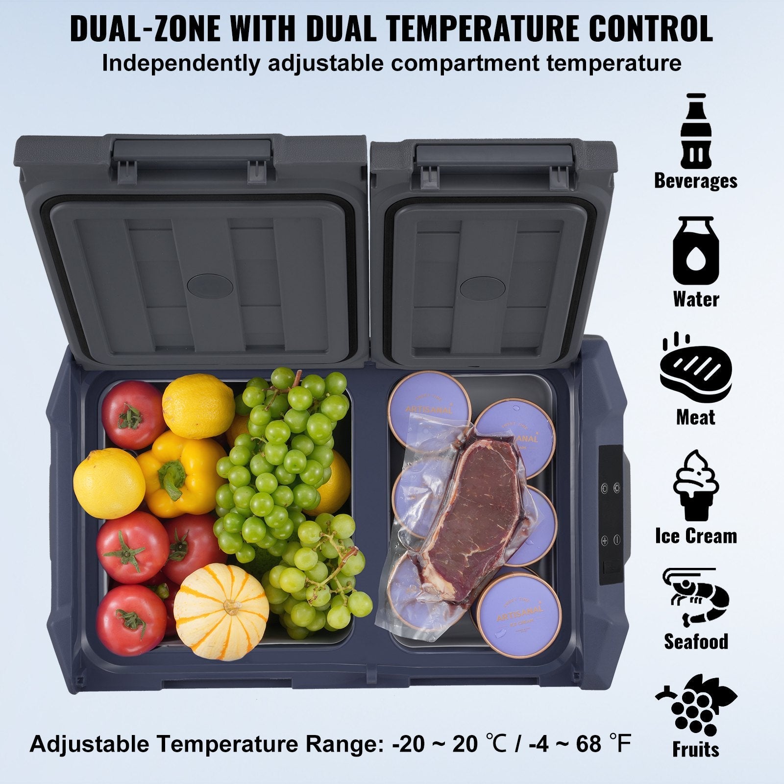 VEVOR Portable Car Refrigerator Freezer Compressor 32 L Dual Zone for Home Car 